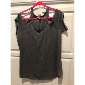Super soft distressed gray tee w/ cutouts